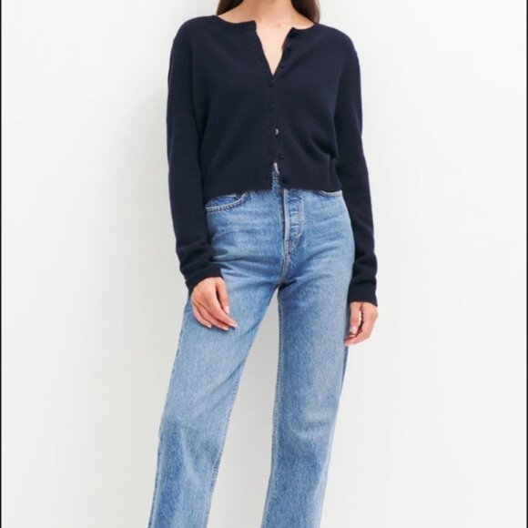 Reformation Clara Cashmere Crew Cardigan Navy - Picture 3 of 7